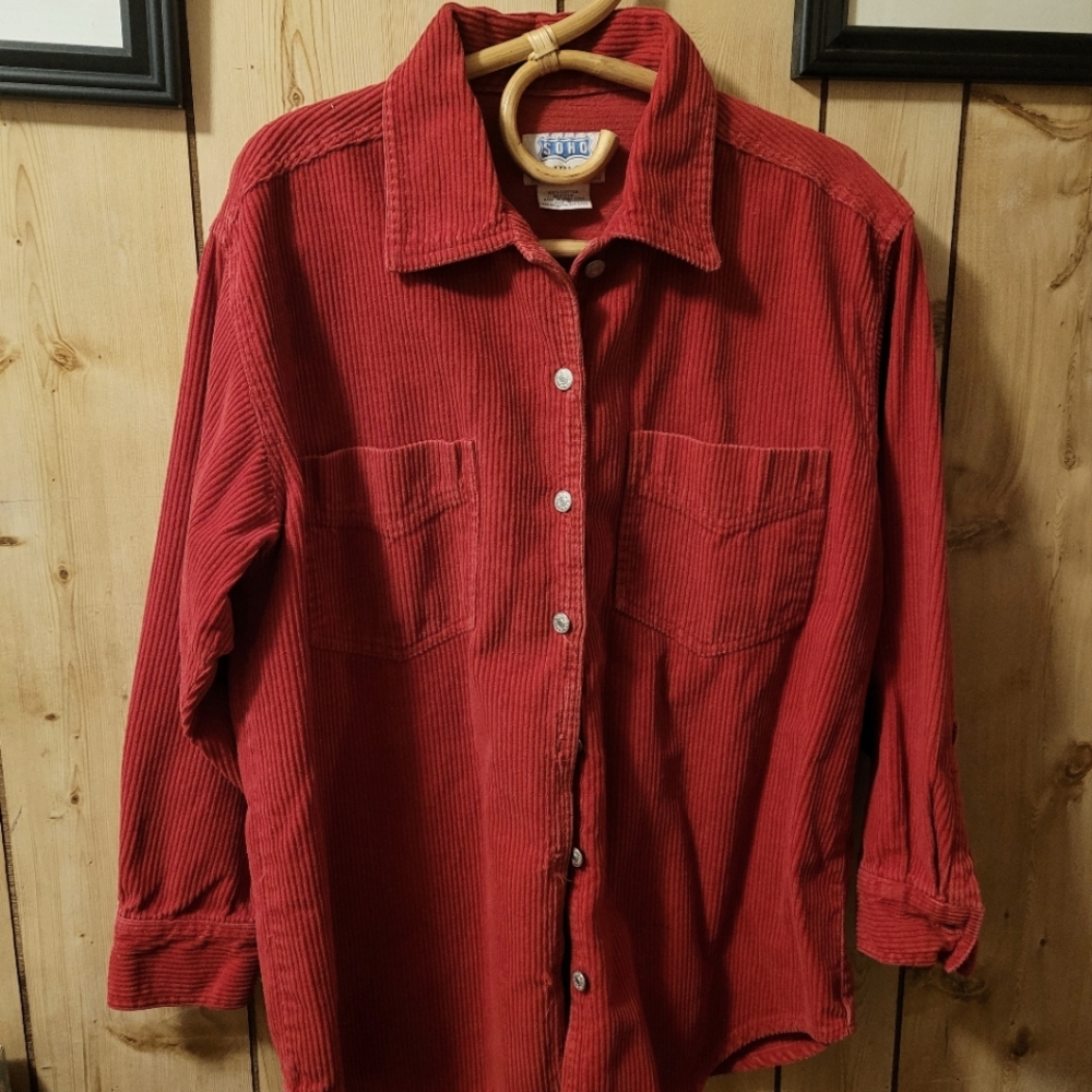 Vintage Oversized Small Red Corduroy Button-Down